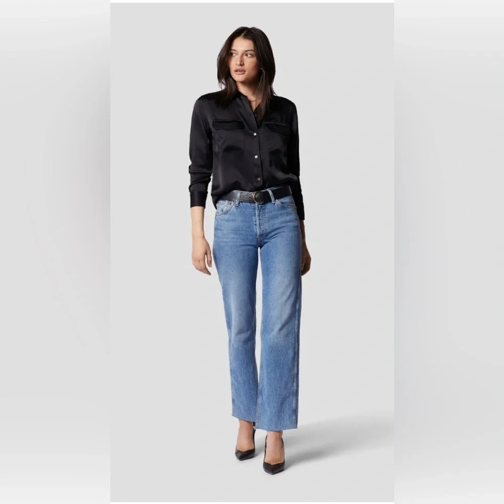 NWT Equipment SIGNATURE 100% SILK SATIN SHIRT in True Black - Picture 2 of 15